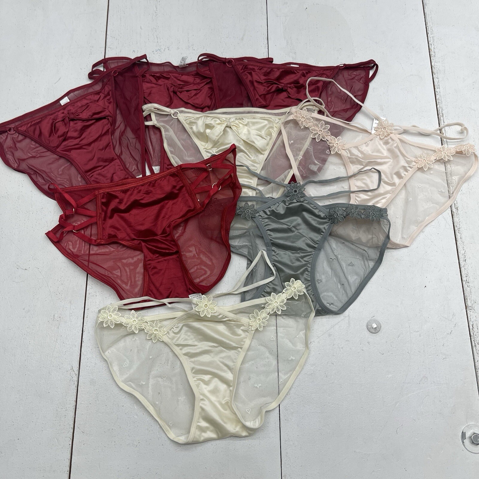 8 Pack Multicolored Satin Mesh Appliqué Bikini Underwear Women’s China Size L