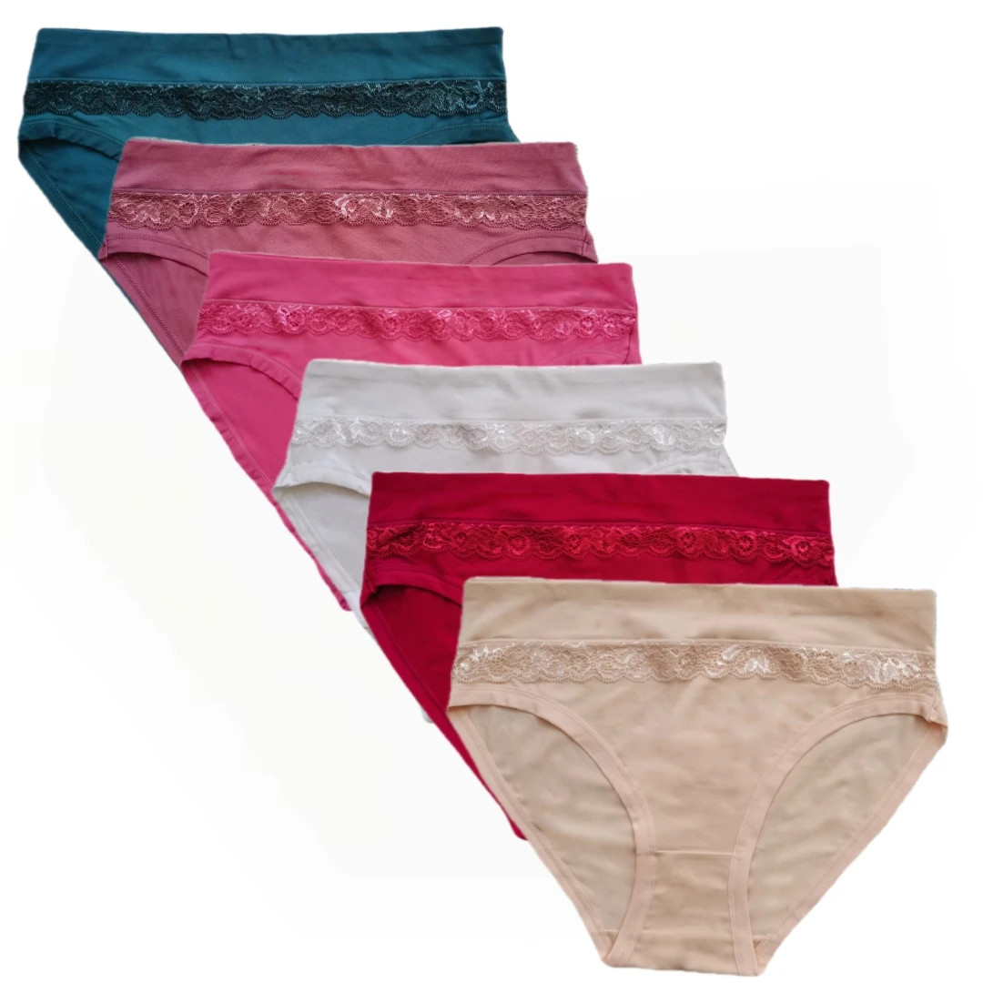 Bamboo Brief Panties Mid Rise Women’s Lace Trim Soft Breathable Underwear 6 Pcs