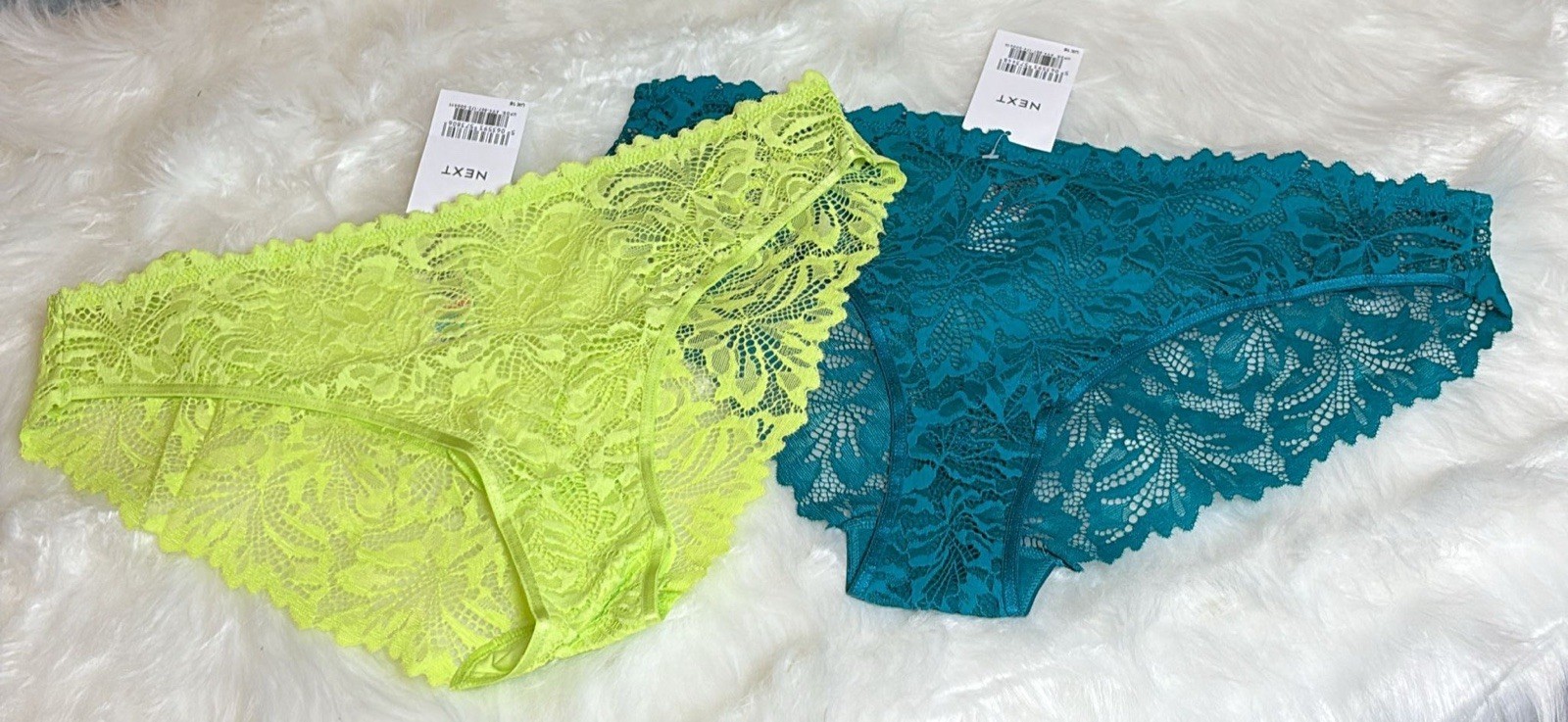 VALENTINE’S GIFT SET – NEXT HIGH-LACE KNICKERS – 2 PCS – UK16 – BLUE/GREEN