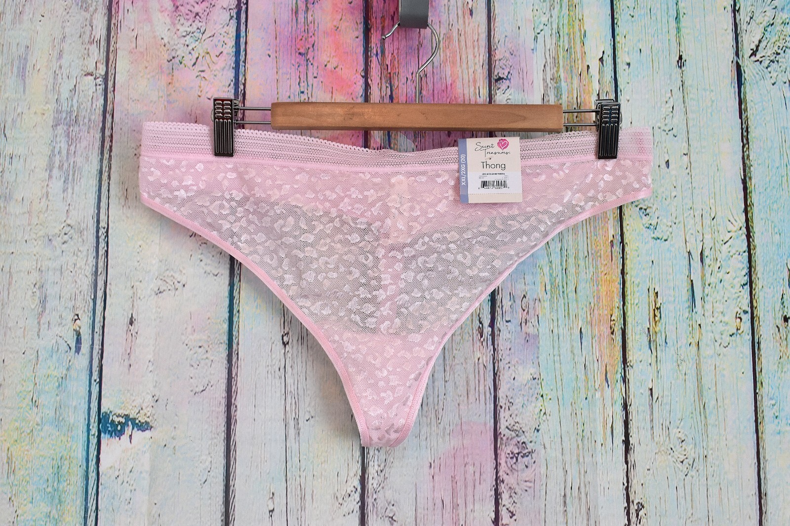 Women’s Secret Treasures Thong Leopard Jacquard Panty XXLARGE Pink Stretch NWT
