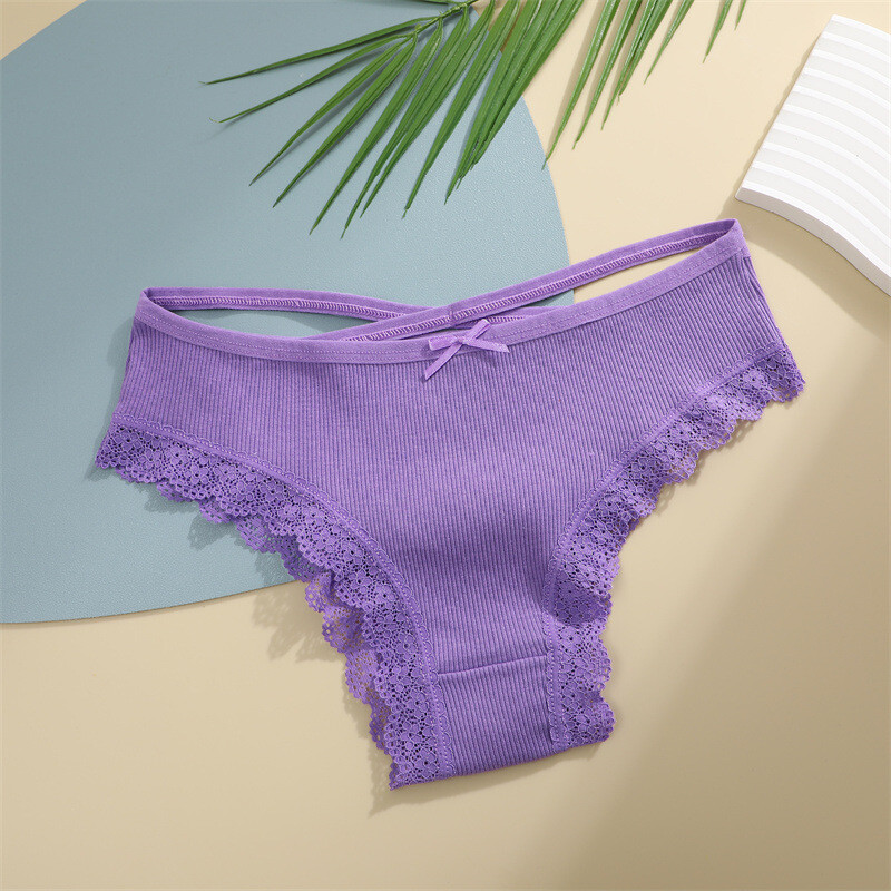 5PCS/LOT Sexy Womens Cotton Panties Brief Lace Trim Underwear Lingerie Underwear
