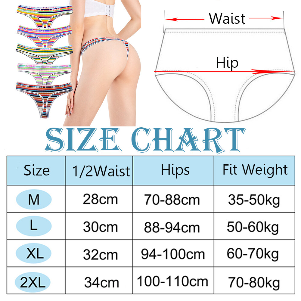 5PCS Women Sexy Rainbow Colorful Striped Cotton Panties Briefs Thongs Underwear