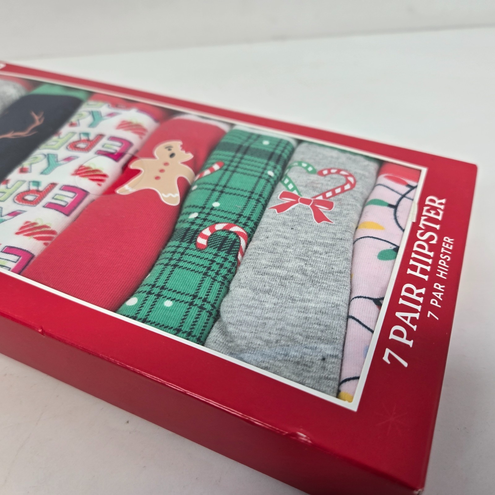 Holiday Time Christmas Hipster 7 Pair Size M 8-10 Gingerbread Candy Canes