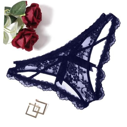 Lace Panties for Women Sexy Cheeky Underwear with Cute Bow X-Large Navy Blue