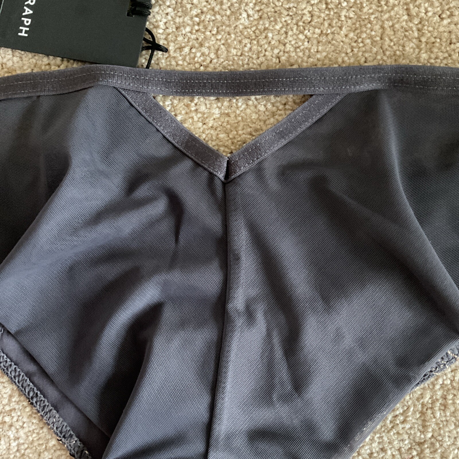 M&S Size 12 Autograph Allure Brazilian Knickers Luxury Swiss Embroidery Grey