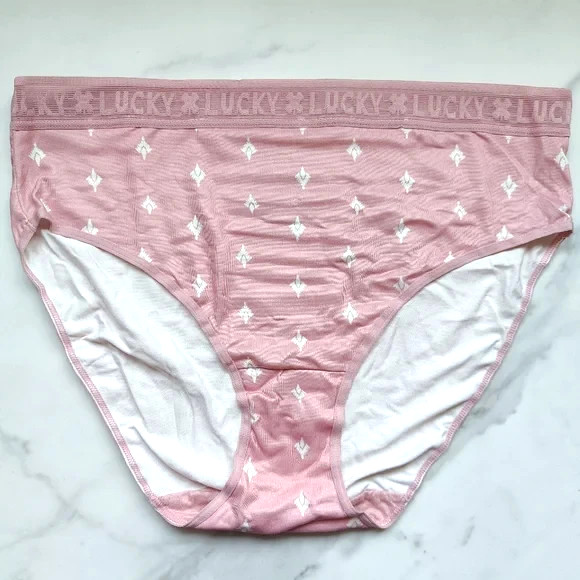 Lucky Brand Lucky Lace Hi-Cut Brief Panty Strawberry Pink Ivory Motif Size L
