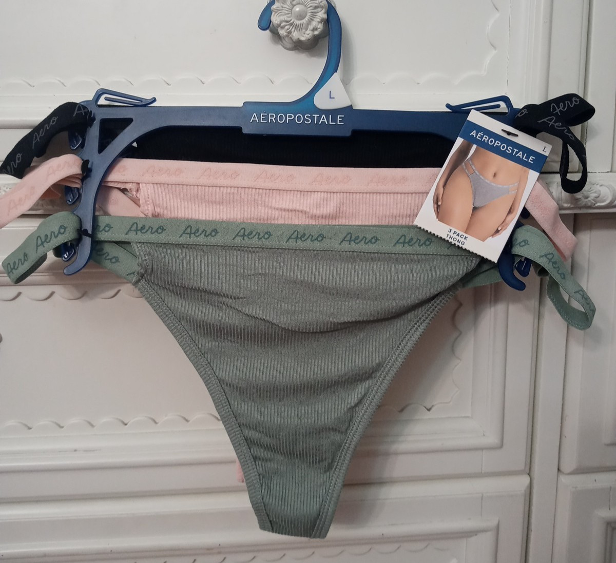 AEROPOSTALE AERO 3 PK DOUBLE STRAP RIBBED THONGS SZ MED OR LARGE NWT + Free 🎁