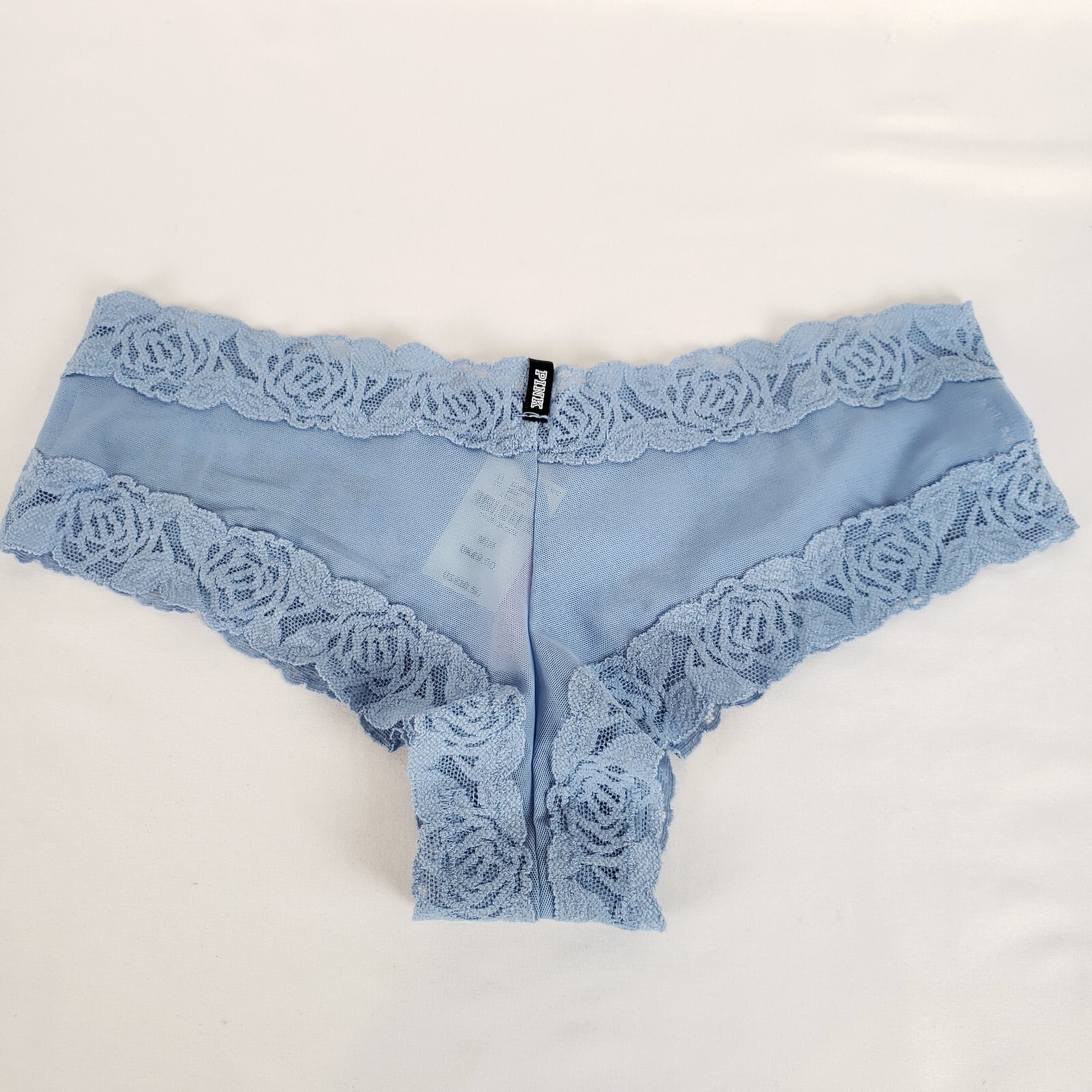 Victorias Secret PINK Cheekster Womens Medium Blue Rose Lace Glitter Logo NWT