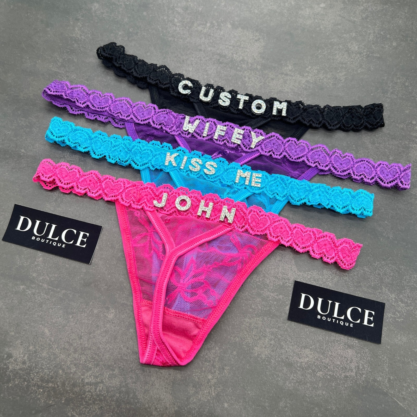 Personalised Thong Custom Thong with Rhinestone Letters