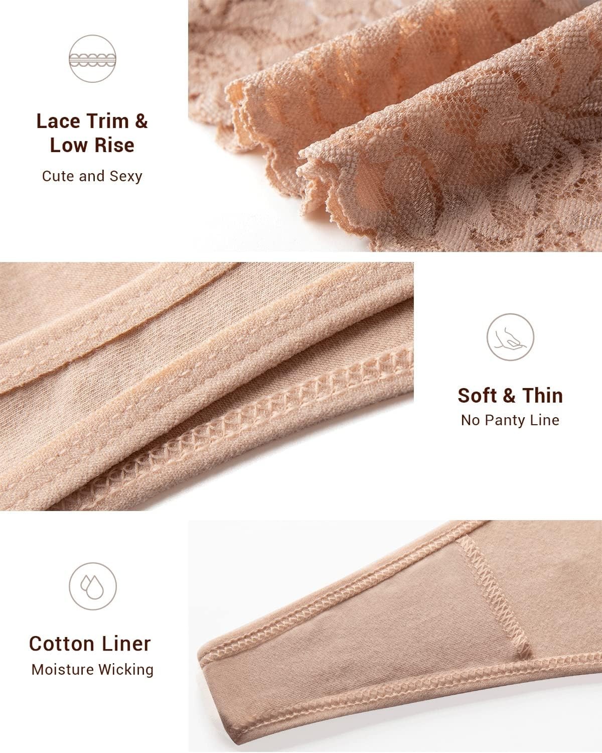 Comfort & Style with Lace Thongs – 6 or 12 Pack Low Rise Cotton Underwear