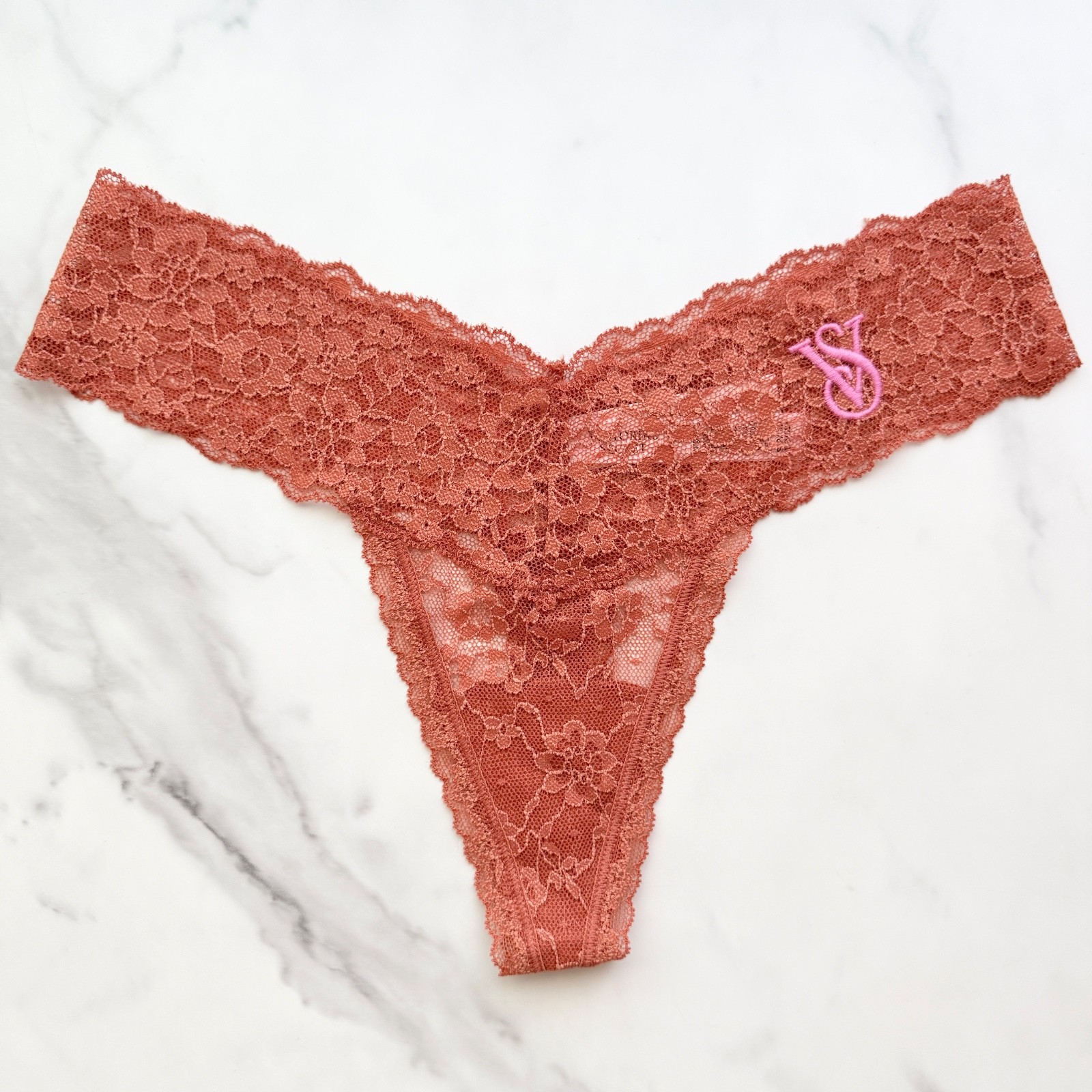 Victoria’s Secret The Lacie Posey Lace Thong Panty Gingerbread SZ S/M