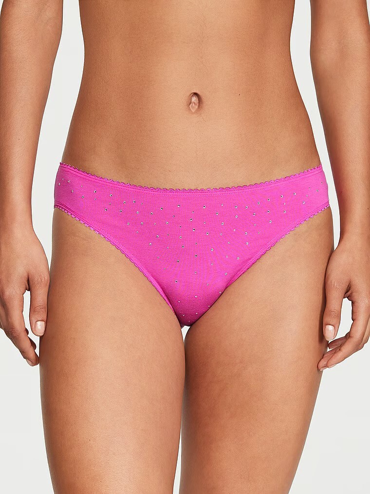 M Fuchsia Pink Scatter Rhinestone Stretch Cotton Victoria’s Secret BIKINI Panty