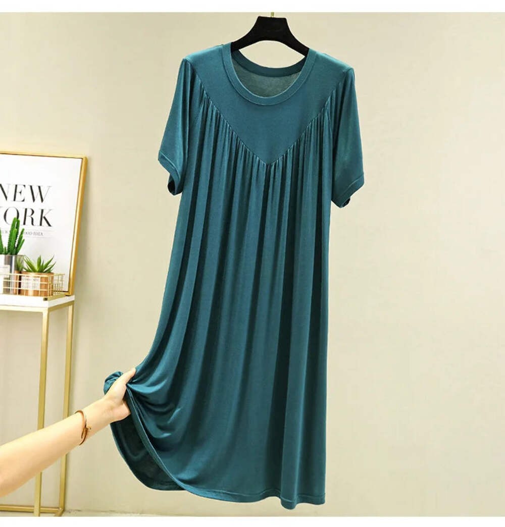 Loose plus Size Sp Dr Modal Women’s Summer Thin Home Gown Skirt Sle round Ne ort