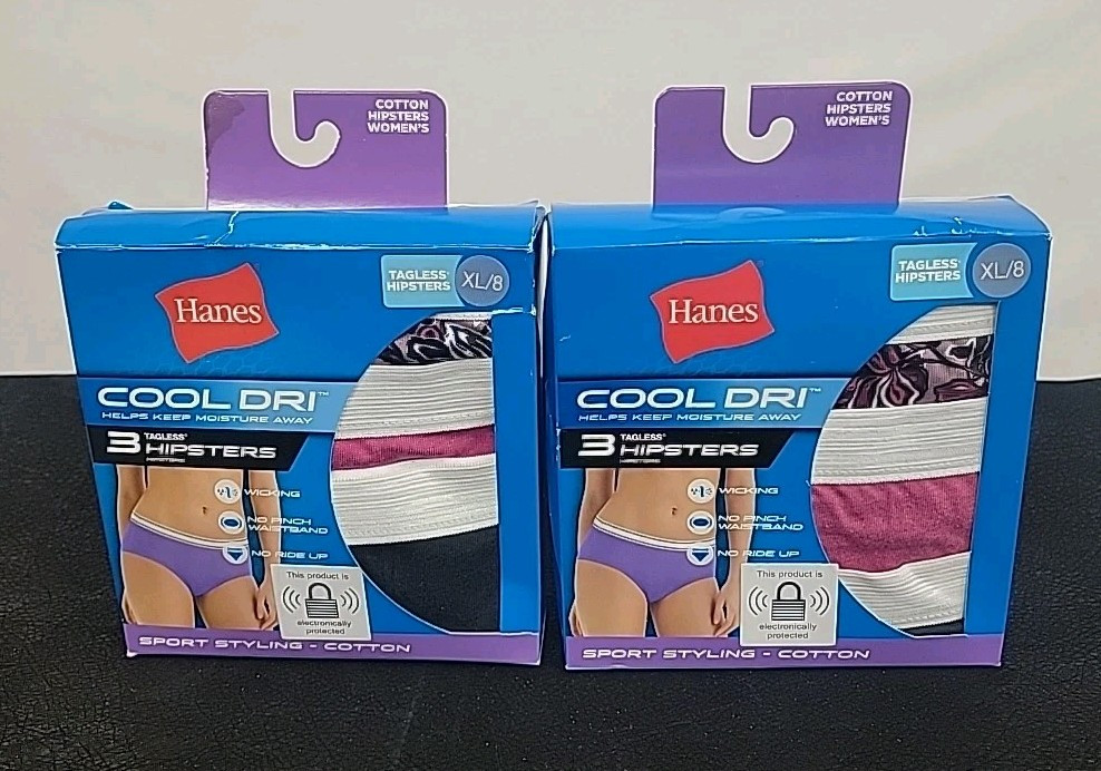 2 Packs Hanes Tagless Hipsters Women’s Brief Panty Multipacks Size XL/8 6pieces