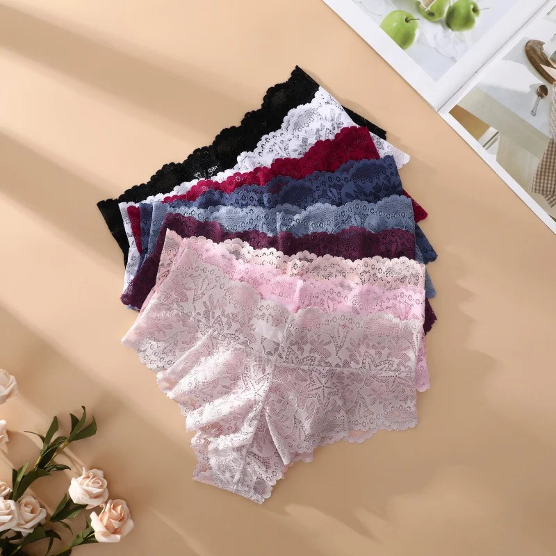 High Waist Lace Panties Plus Size Seamless Women Breathable Underwear 6 Pcs