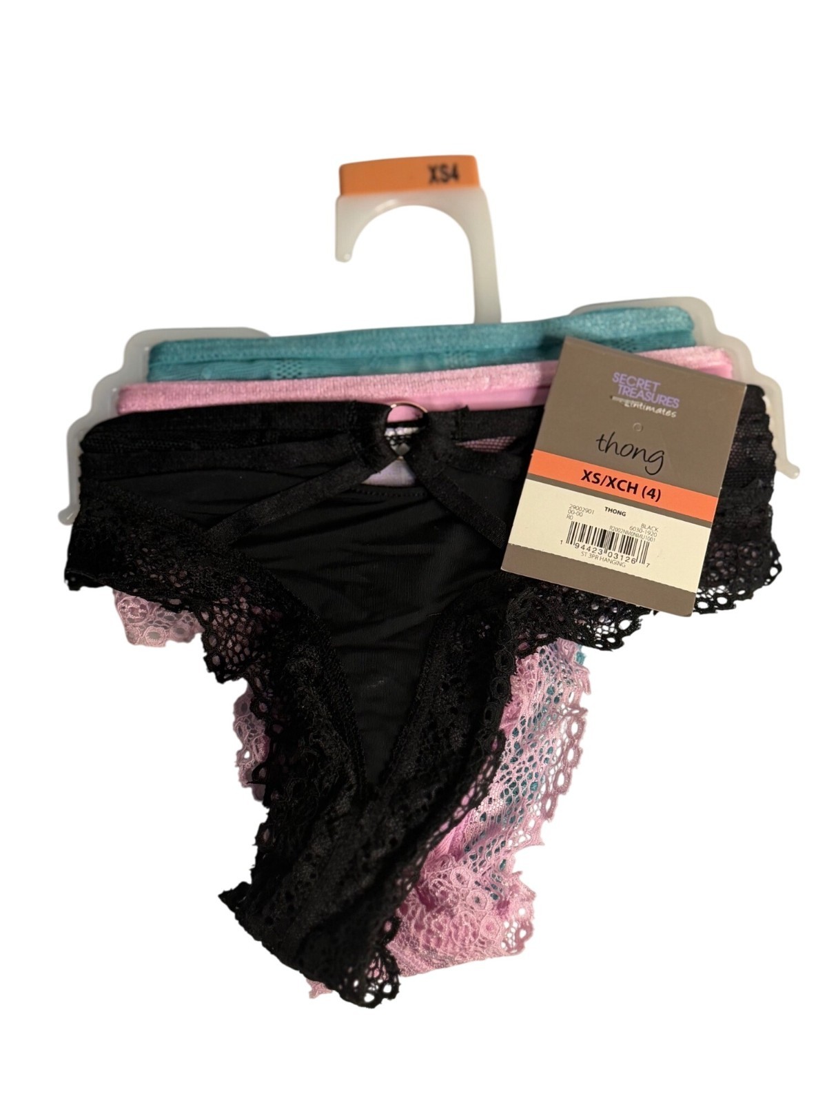 Secret Treasures XS Lace Thong Panties 4-Pack Black Pink Teal Multicolor New 80