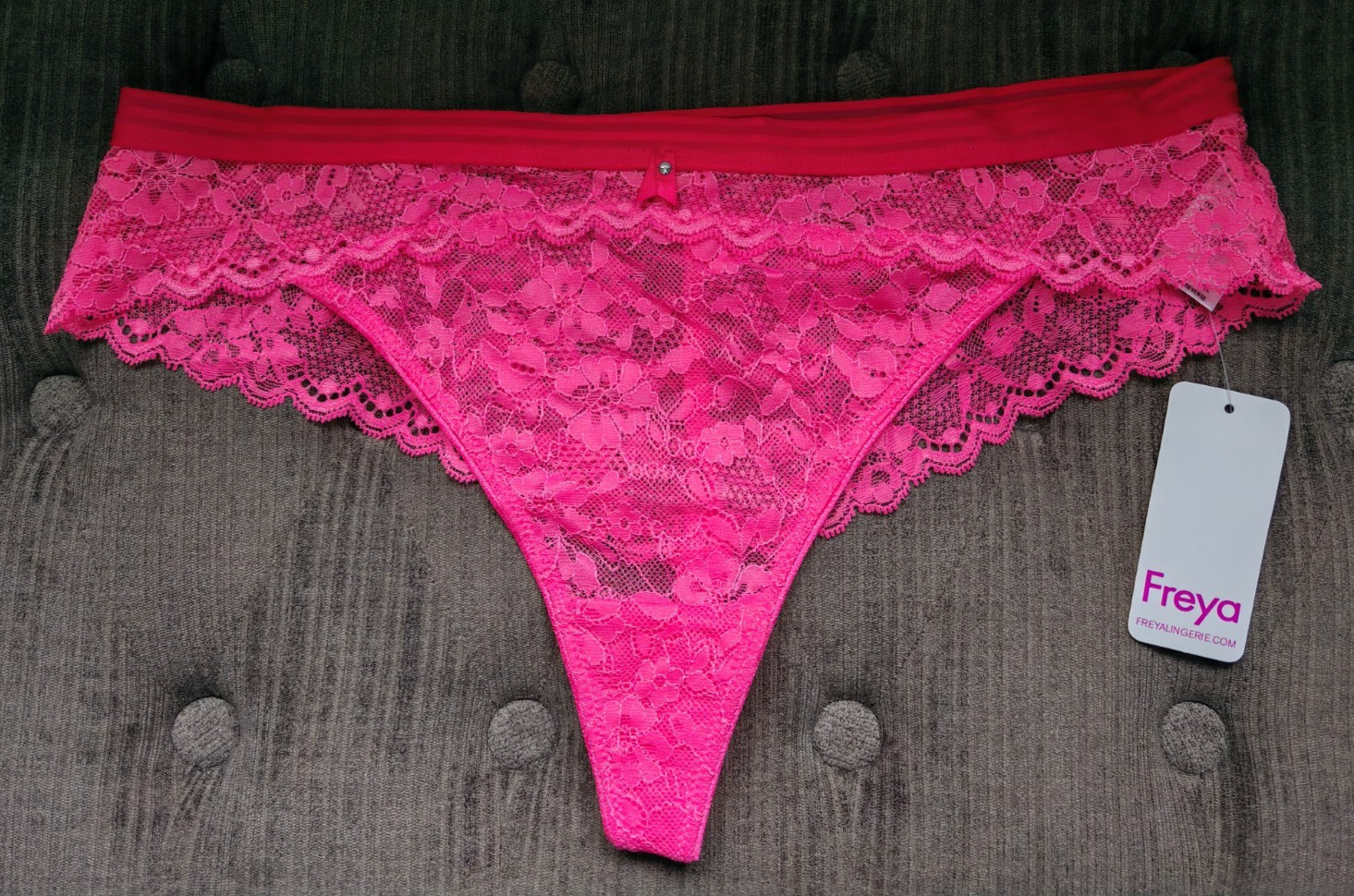 Freya Offbeat Bright Pink Lacey Brazilian Brief Size Large Or UK 14
