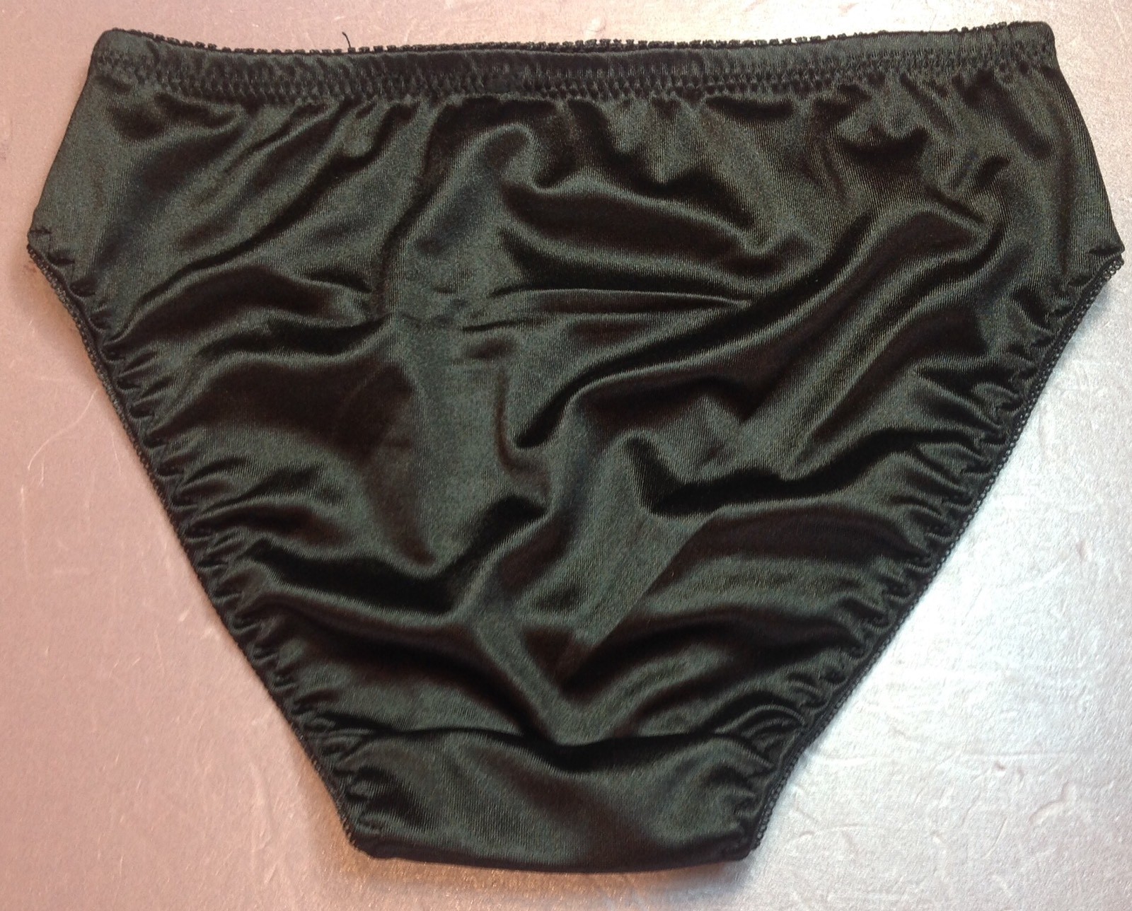 Women Panties Bikinis GRACE SZ S. Black Nylon Satin Soft W/Decoration Elastic