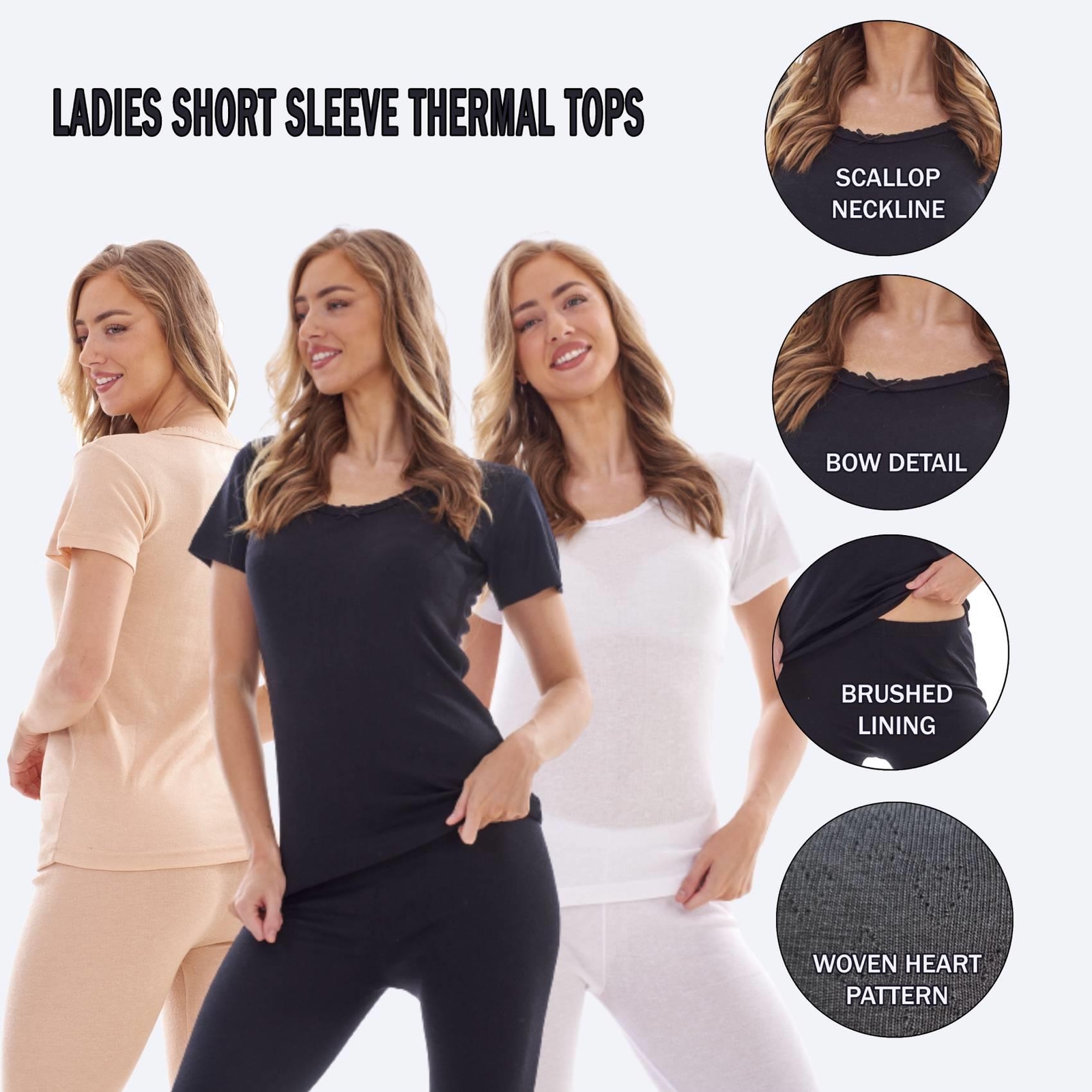 Heat Force Ladies 3 Pack Brushed Thermal T SHIRTS Stretch Tops Warm Baselayers