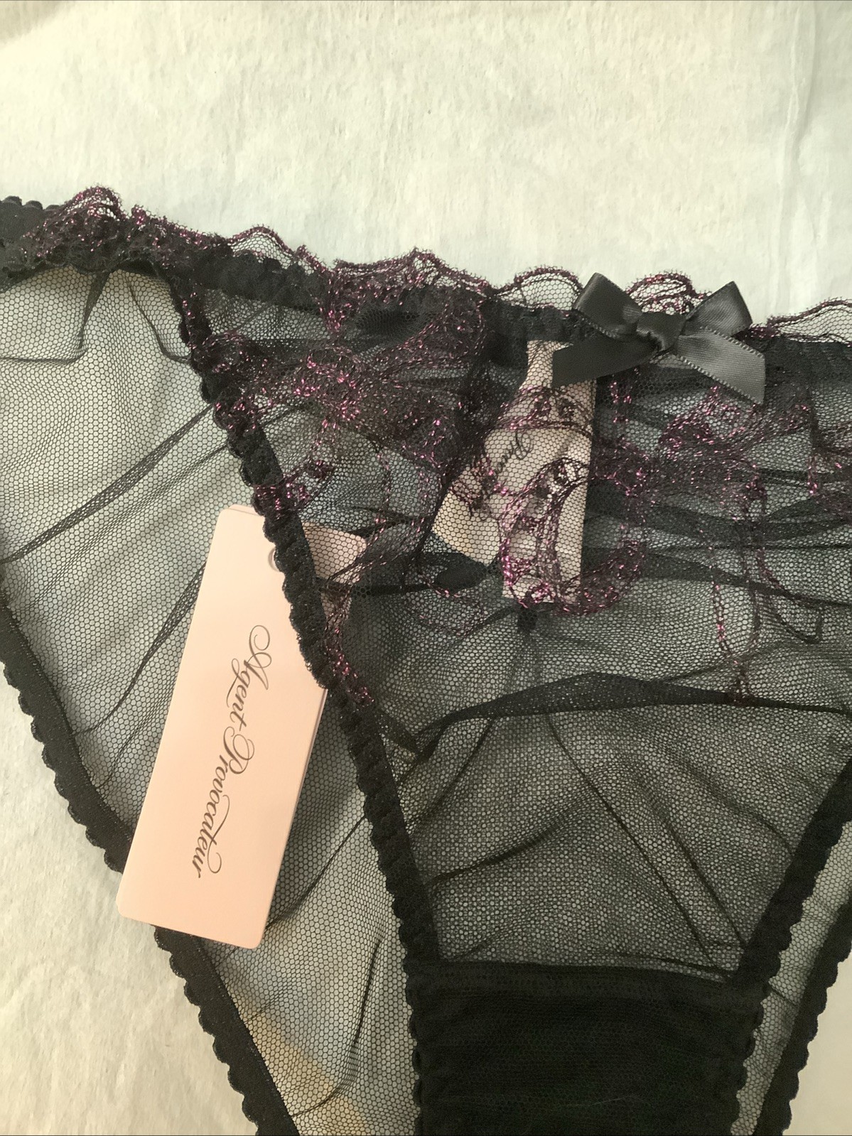 Agent Provocateur Louella Black / Pink Mesh & Lace Brief Sz. 5 NWT