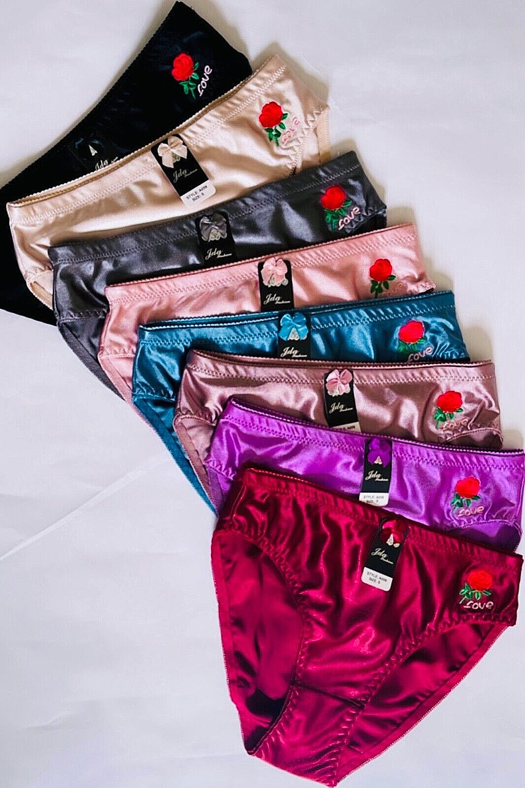 LOT 3/6/12 PACK Women’s Plain Bikini Rose Love SATIN Panty Underwear S-XL A059