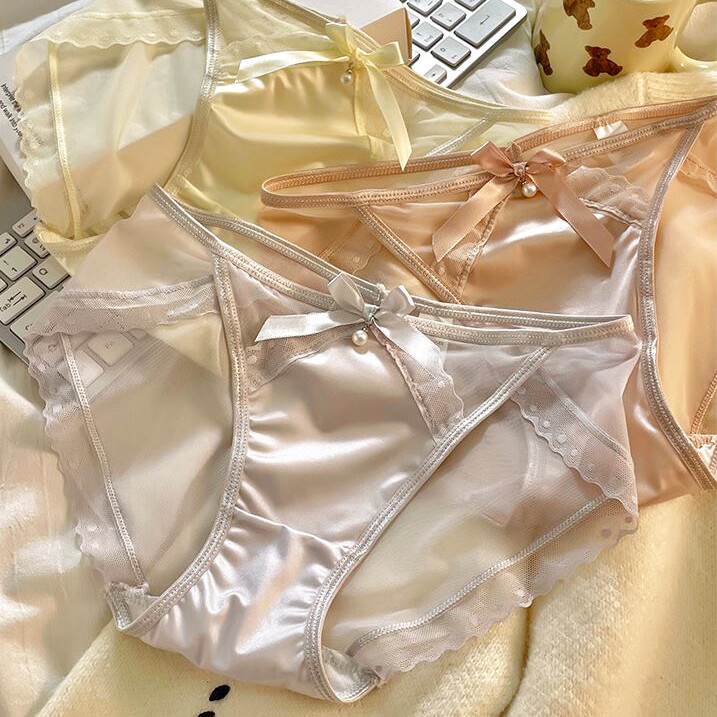 5Pack Lot Womens Satin Panties Bikini Brief Sheer See Through Underwear Lingerie