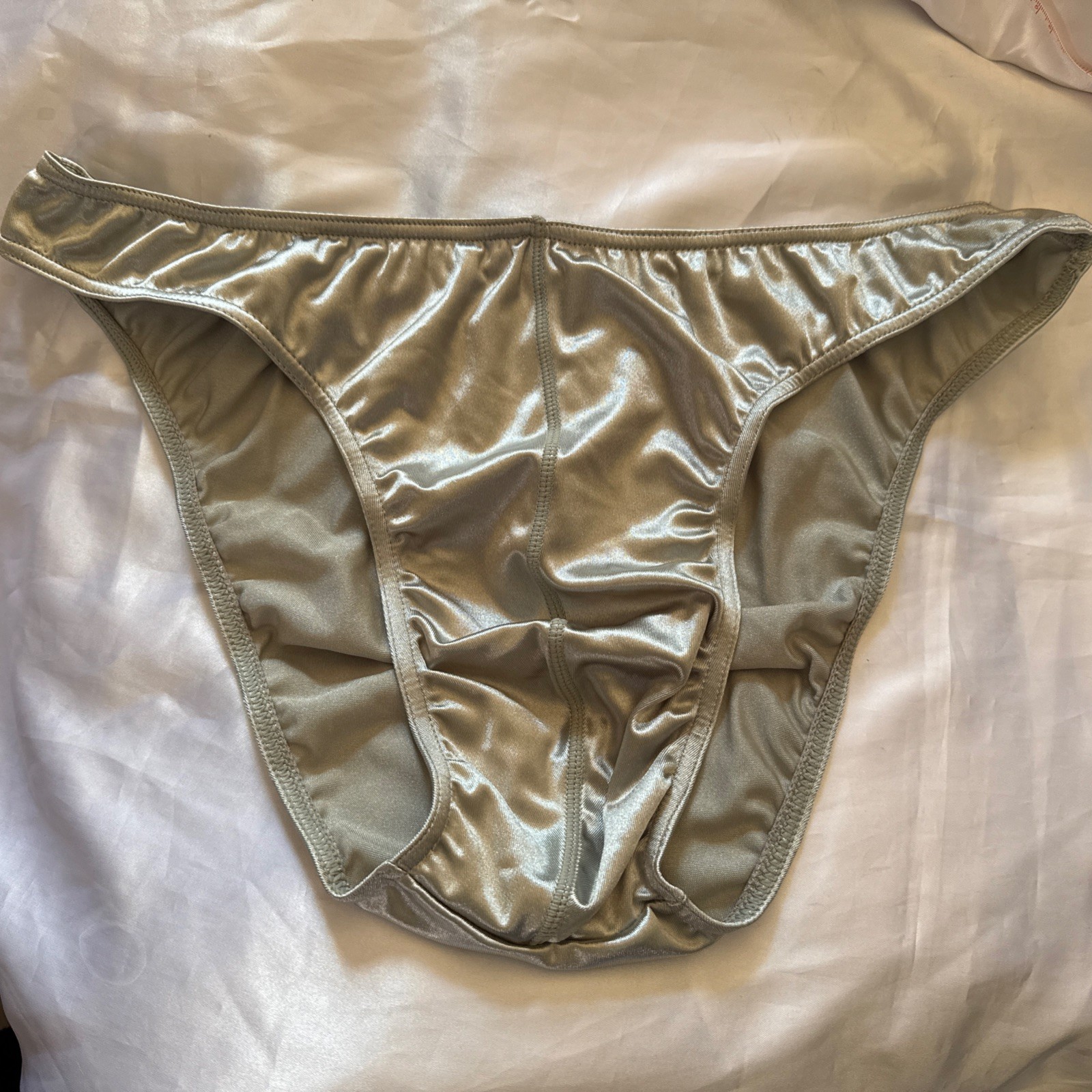 Shiny Satin Silver Men’s Pouch Bikini Brief Panties Sz XL