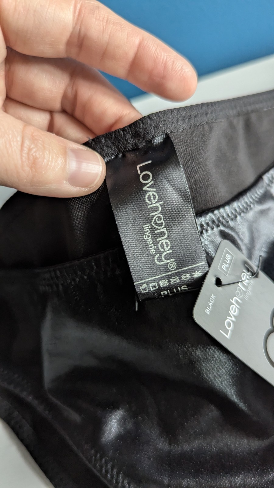 NWT Lovehoney Crotchless Panties Women’s Leather Looking Satin Second Skin PLUS