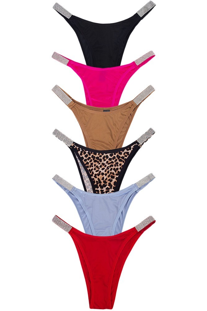 12 pack JENNIFER Women’s Sexy Color Assorted Microfiber Rhinestone Thong Panty