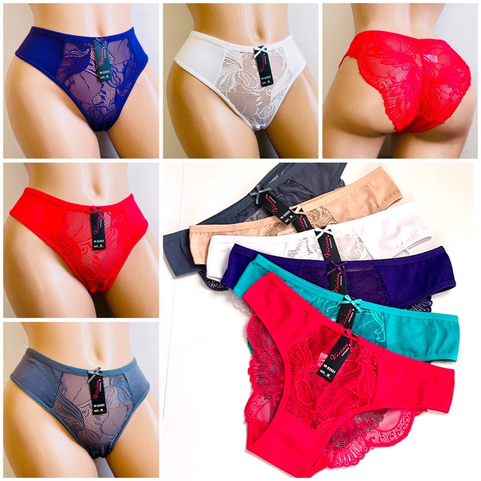 3/6 Sexy Women Bikini Panties Brief Floral Lace SIDE Cotton Underwear 3524 S-XL