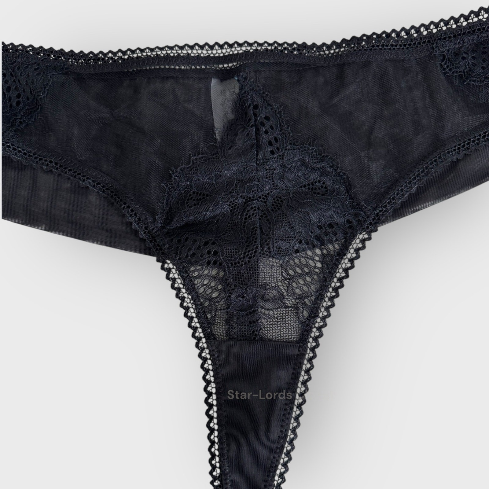 Thistle & Spire XL Black Eyelash Lace Mirage Thong Sheer Mesh Lingerie Gothic