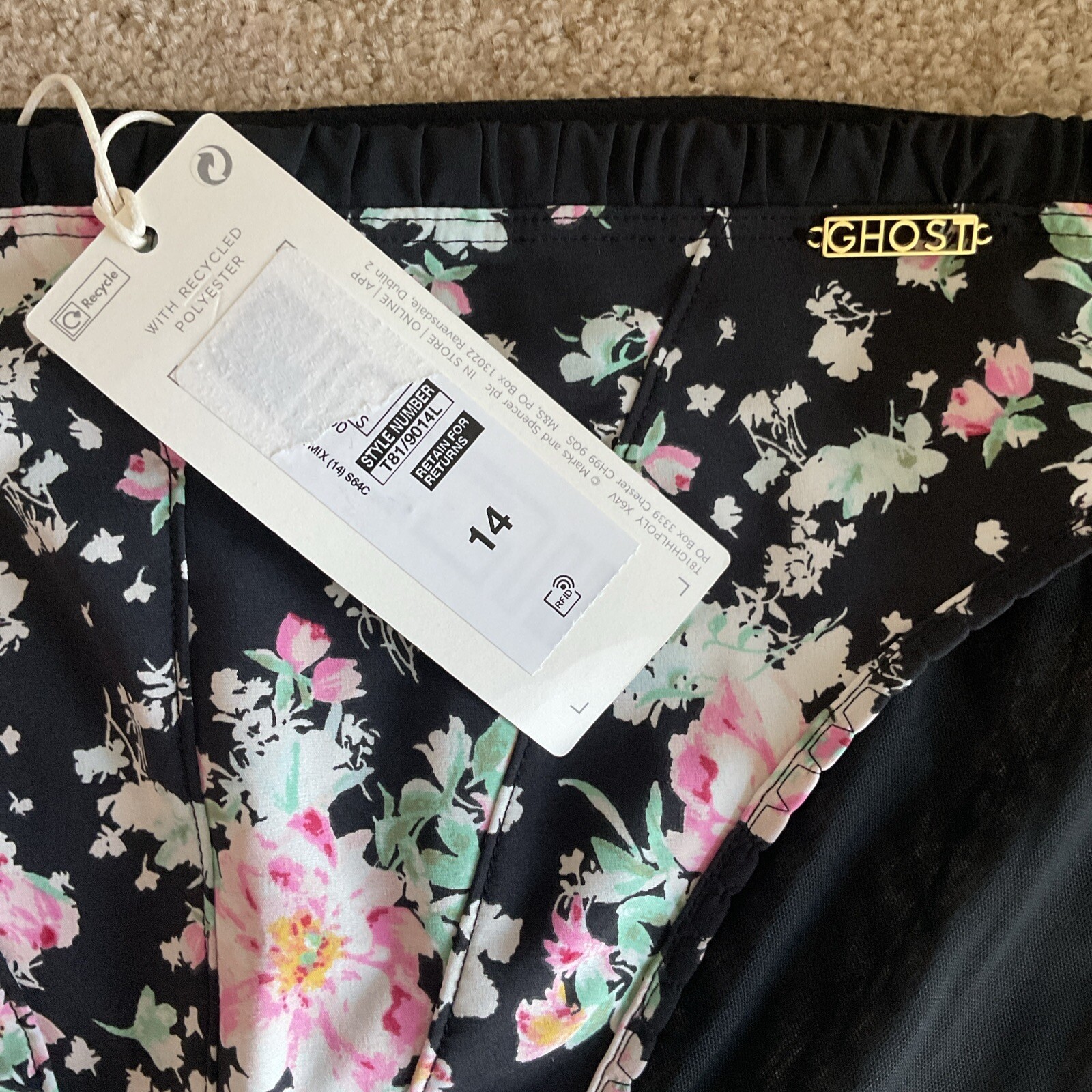 M&S Size 14 X Ghost Pretty High Leg Knickers Black Mix Pink Floral Soft