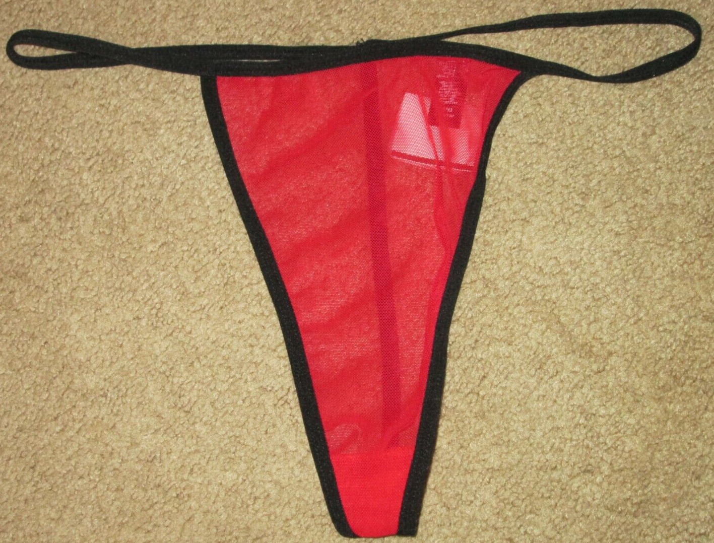 Body Jewels ladies string bikini panty-size XL-NWT-1 item-red mesh w/ black trim