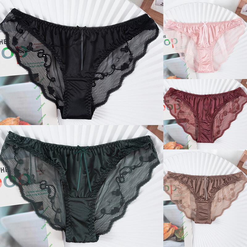 5PCS/LOT Sexy Womens Sheer Satin Panties Briefs Low Waist Underwear Lingeries