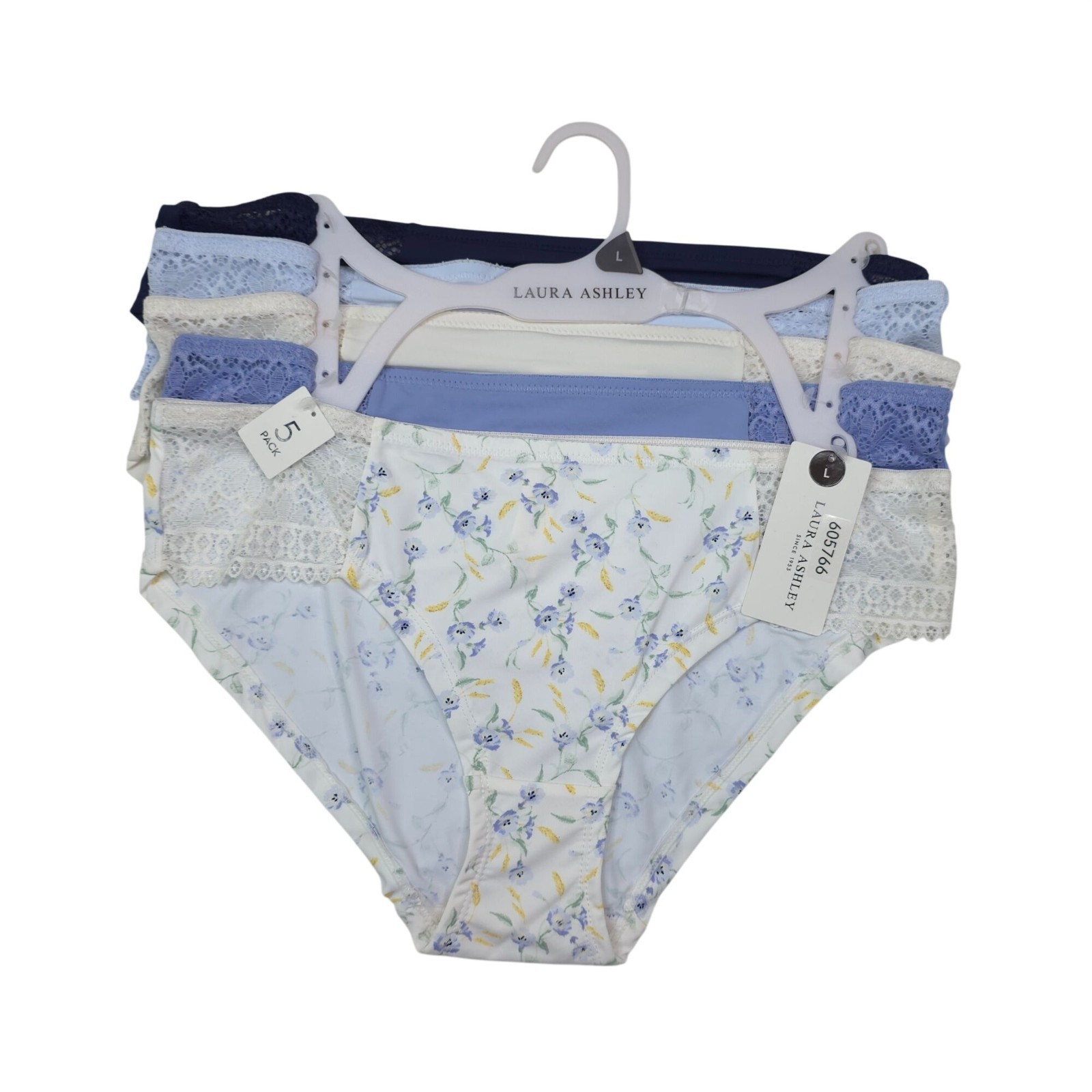 Laura Ashley Womens L 5-Pack Lace & Floral Bikini Panties Assorted Colors