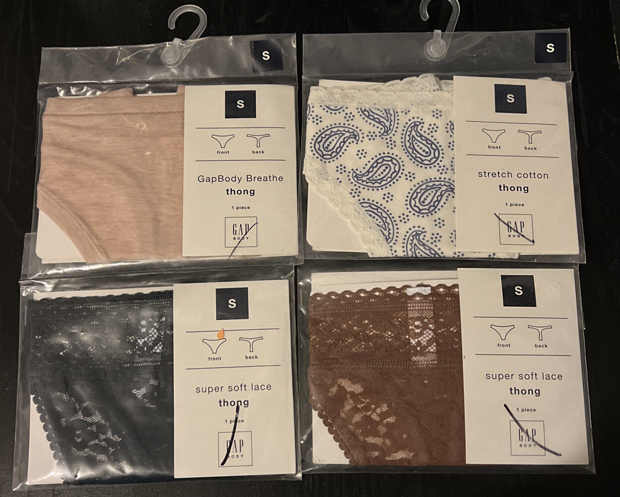 Gap Body Breathe Thongs Lot Of 4 Size S Brown Black Beige White & Black Print