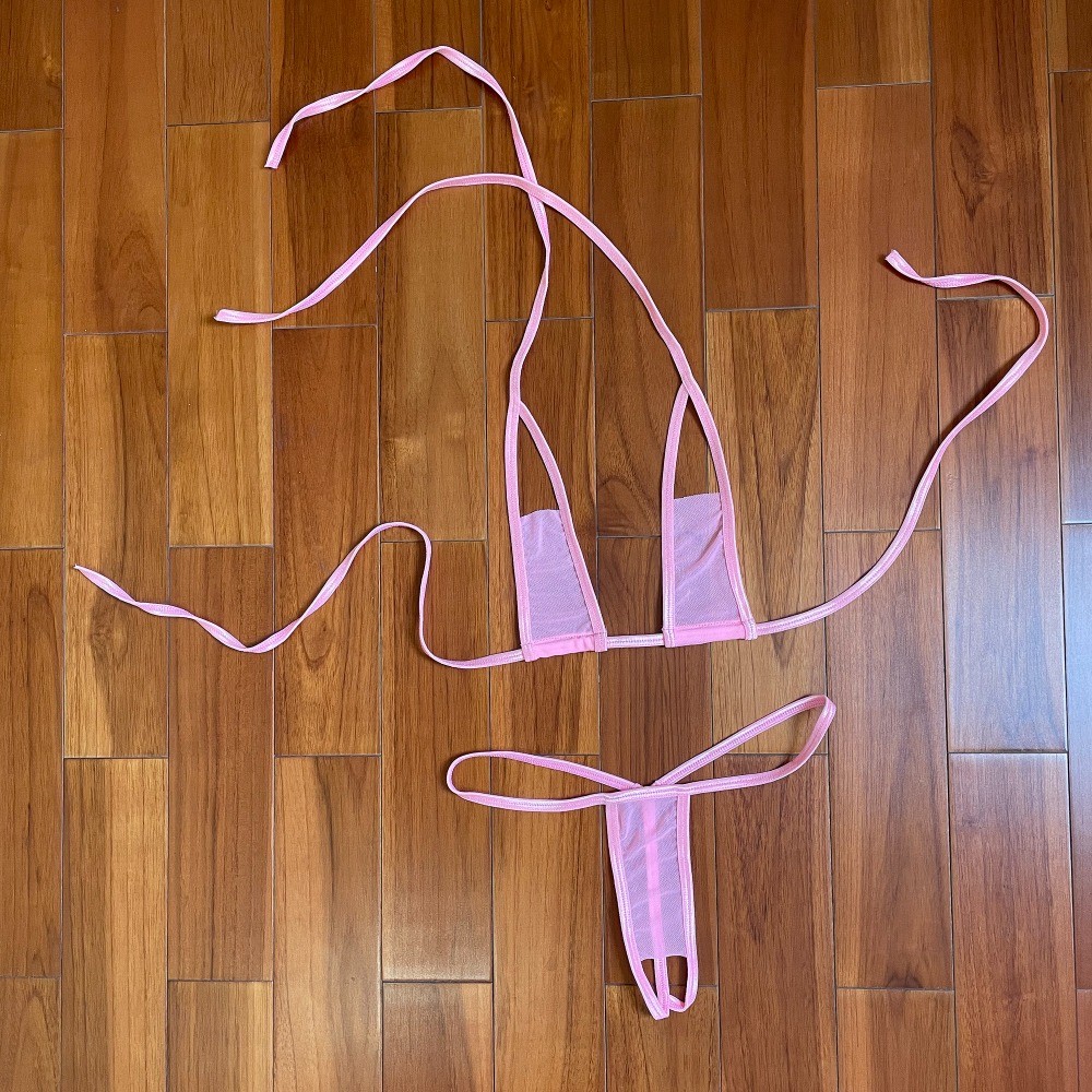 Women Sheer Mesh Seductive Bikini Set See Through Bra Crotchless Thong G-string