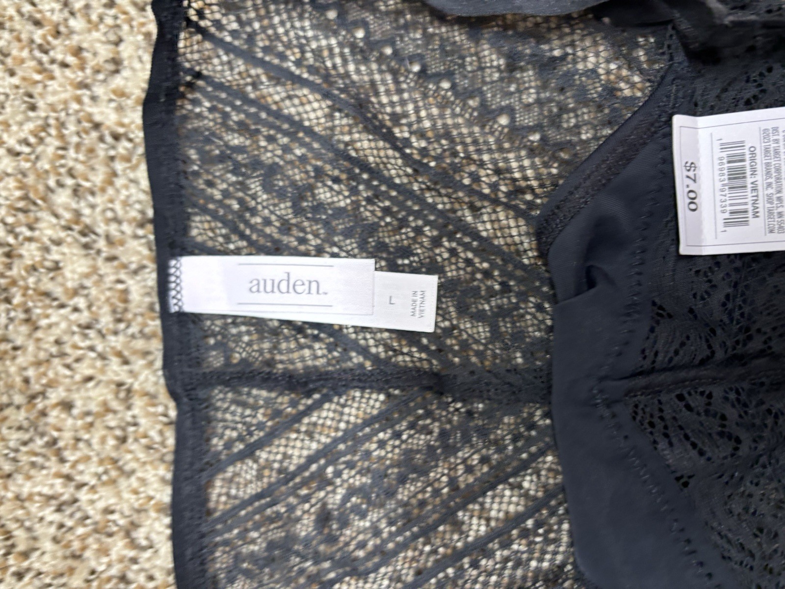 Auden Black Lace Bikini Panty. Size: Large (12-14).