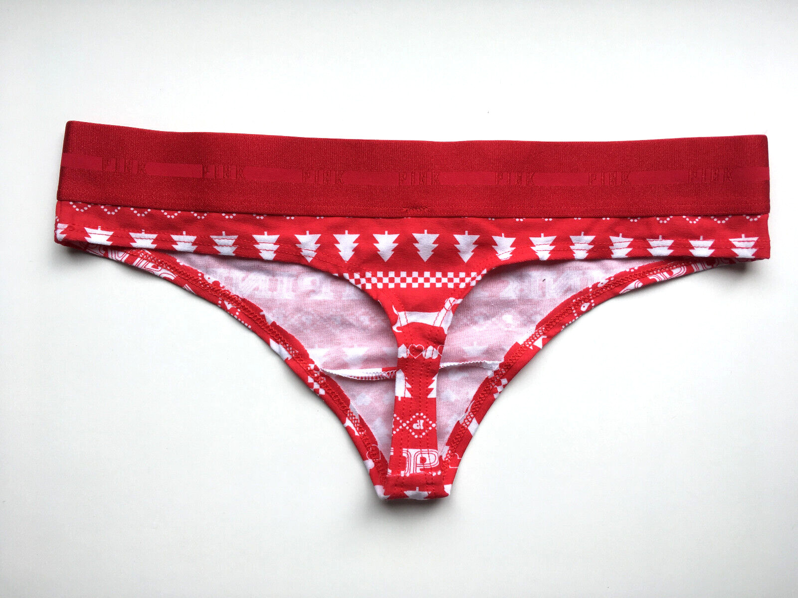 Victoria’s Secret PINK – M Logo Thong Panty – Red Holiday Christmas Dogs Medium