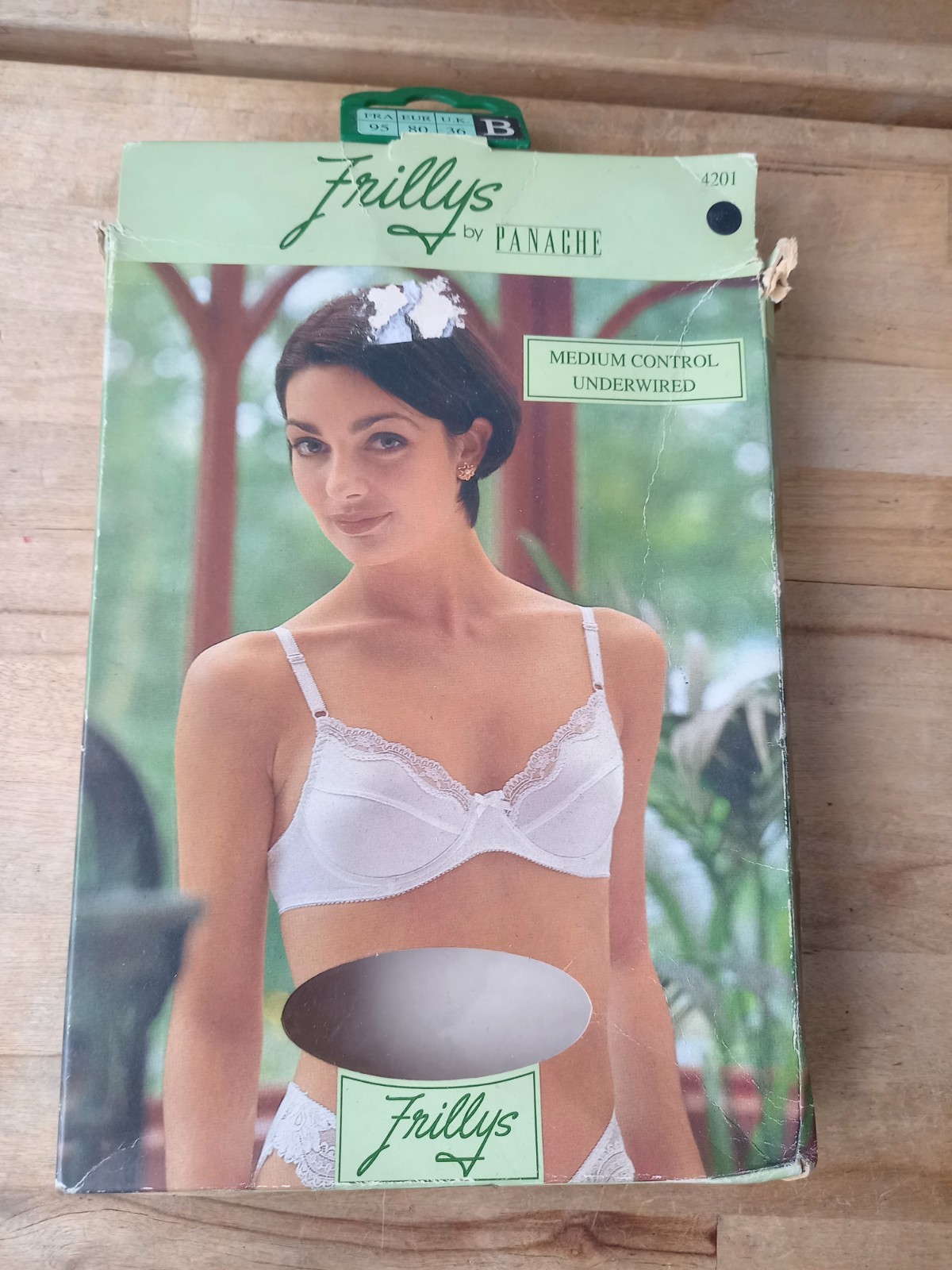 PANACHE Frillys 36B Black Satin Look with Lace Trim Medium Control Underwire NEW