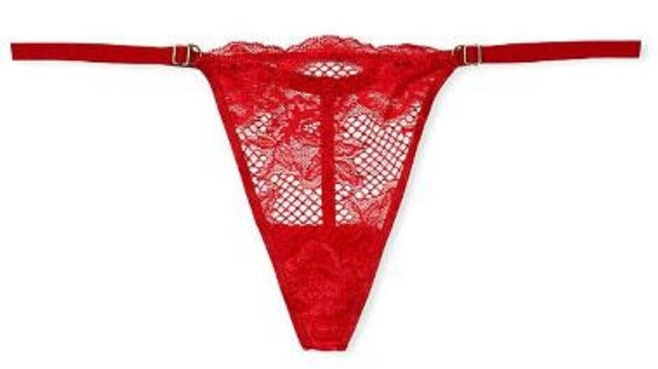 Victoria’s Secret Red Fishnet Lace V-String Thong Panty Very Sexy XL Adj Straps
