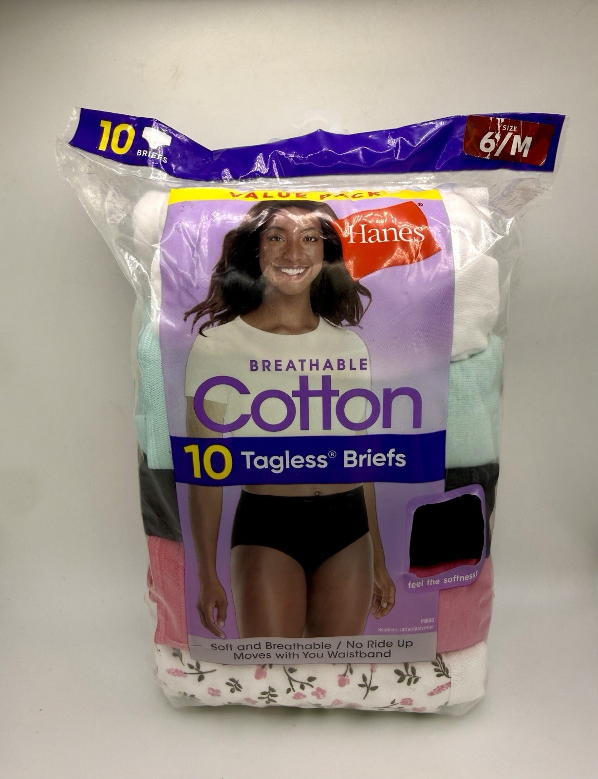 Hanes Women’s Breathable Cotton Tagless Briefs 10 Pack Size 6 M New Panties