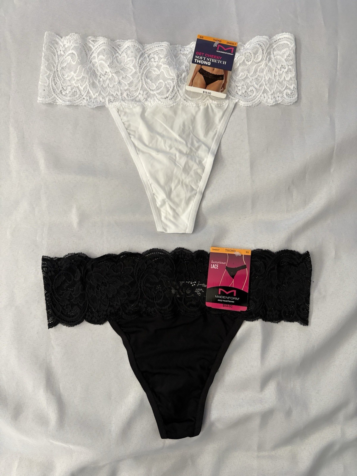 NEW Maidenform Luxurious Lace Thong Multicolor DMESLT 2 Pair Thong Womens Small