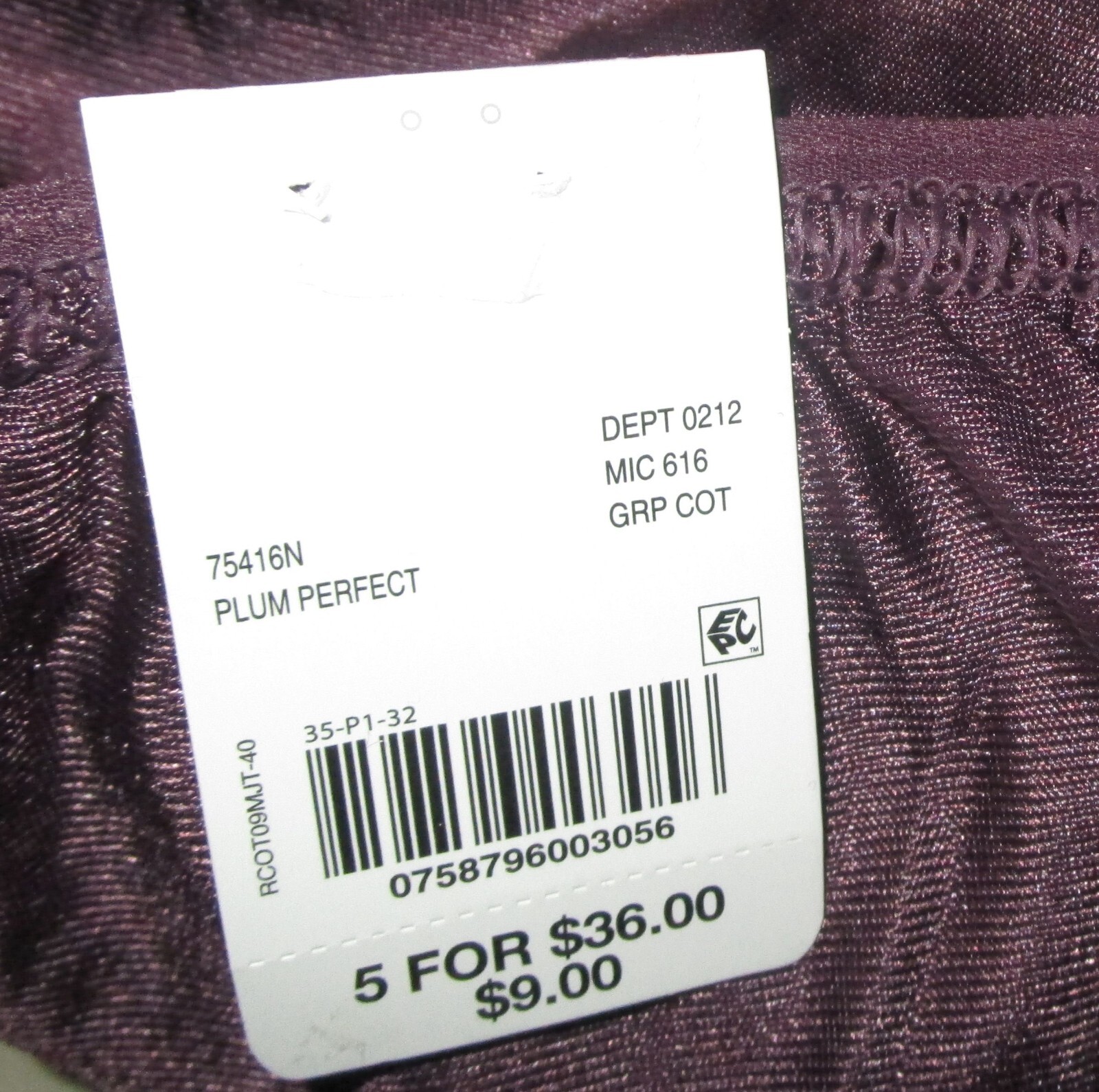 COTILLION~12~75416N~Plum Perfect High Waist Tailored Knit Brief Panty