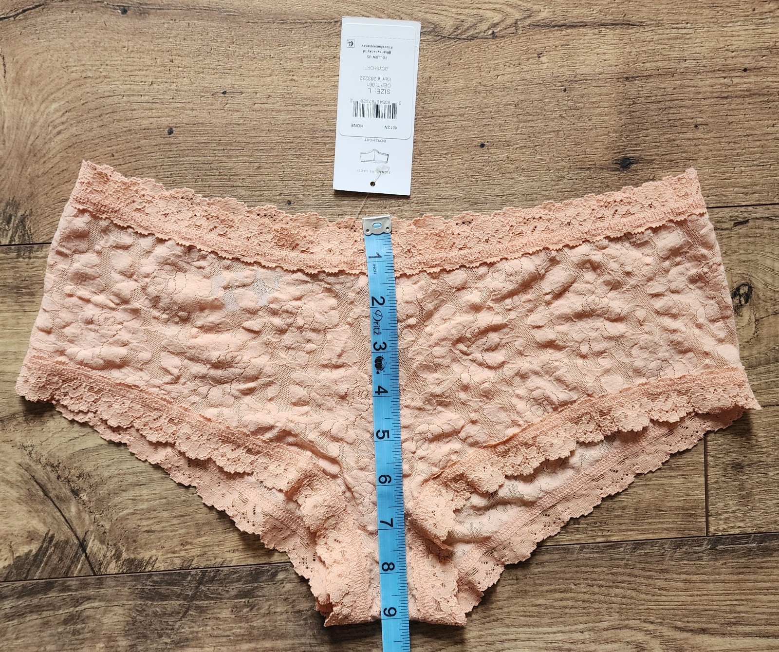 NWT HANKY PANKY STRETCH LACE BOYSHORT PANTIES 4812N HONE PEACH NUDE LARGE