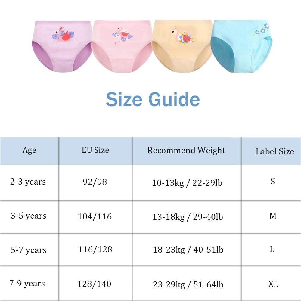 Girls Underwear Cotton Briefs Underpants 8 Pack, Flamingo and Cat, …