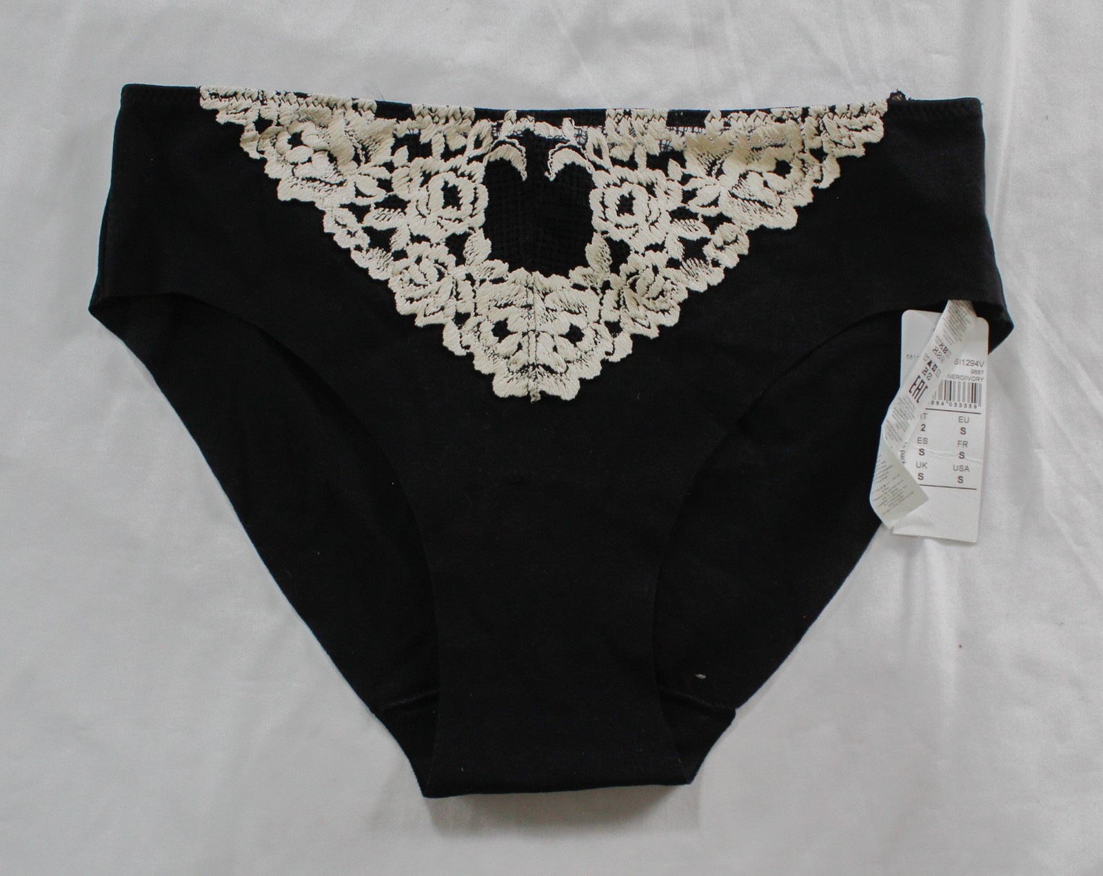 Intimissimi Women’s Pretty Flowers Cotton Bikini Panty ZG3 Black/Ivory Small NWT