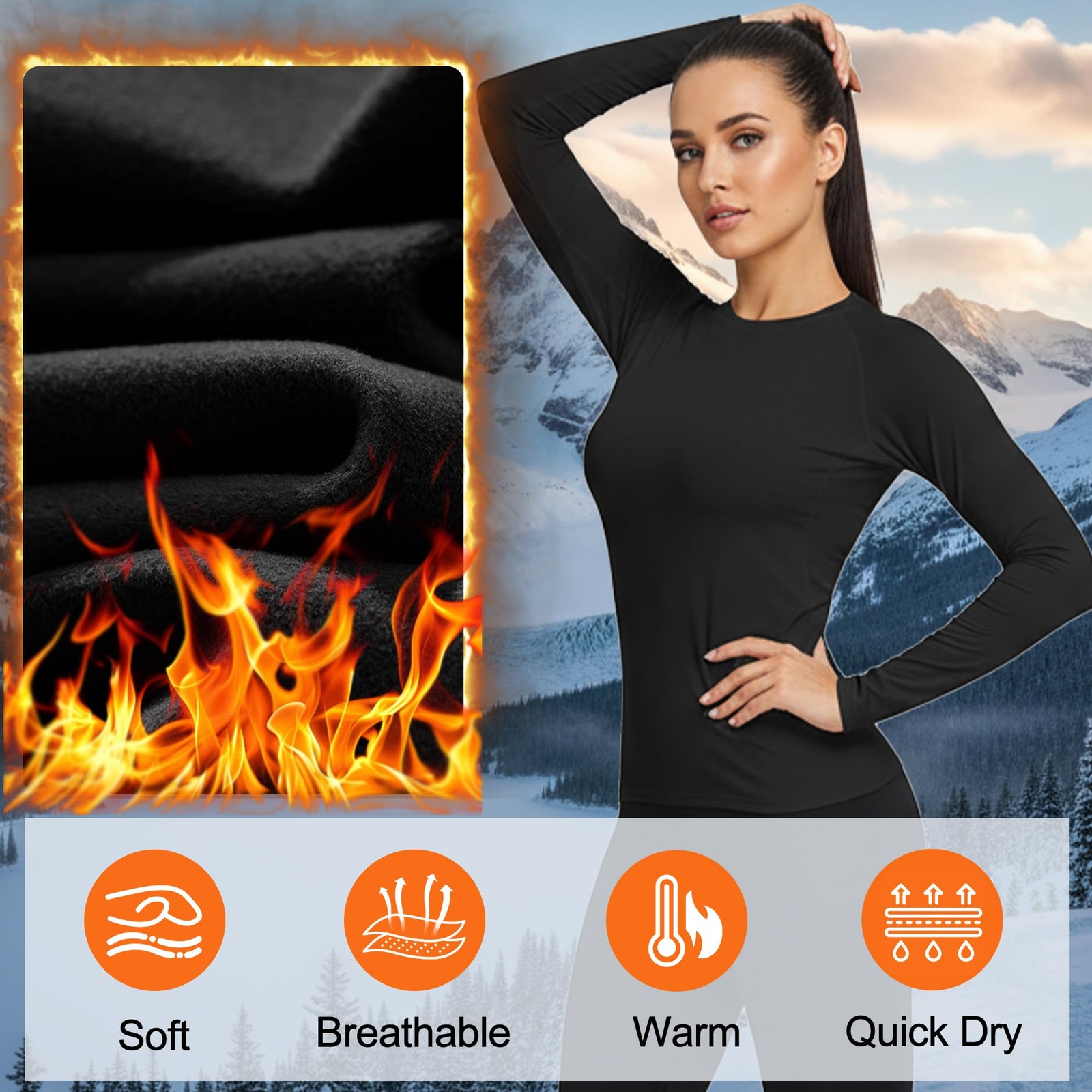 4 Pack Women Thermal Compression Shirts Fleece Lined Athletic Tops Long Sleev…