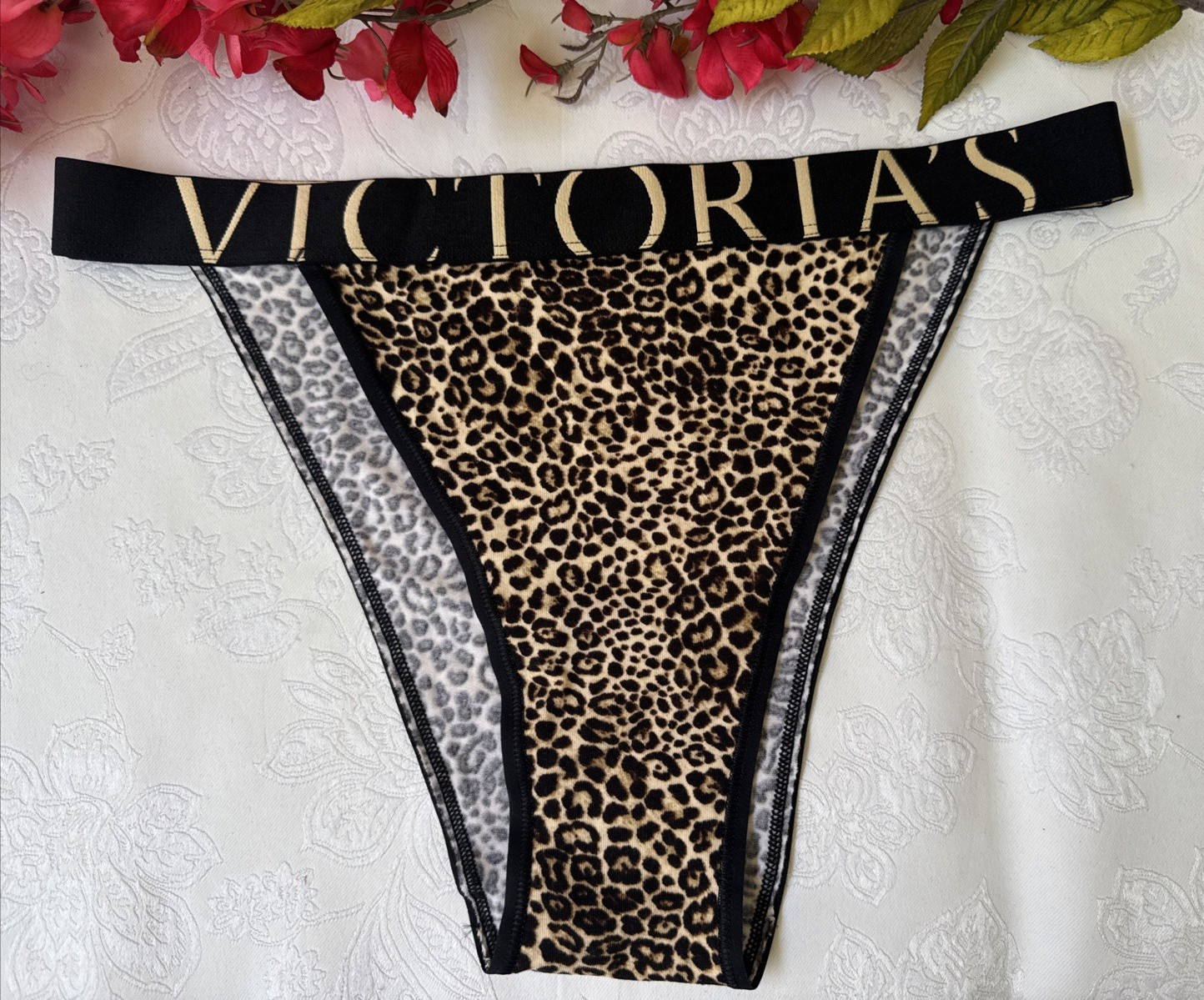 VICTORIA’S SECRET L ANIMAL PRINT BROWN BLACK FRENCH CUT LOGO PANTIES SUMMER NWT