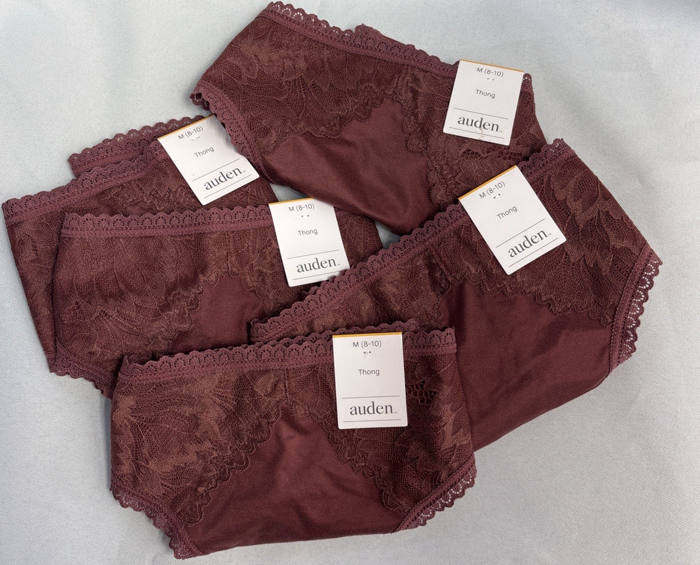 Women’s Lot Of 5 Auden Thong Panties Ruby Rust Size M Retail $25 NWT